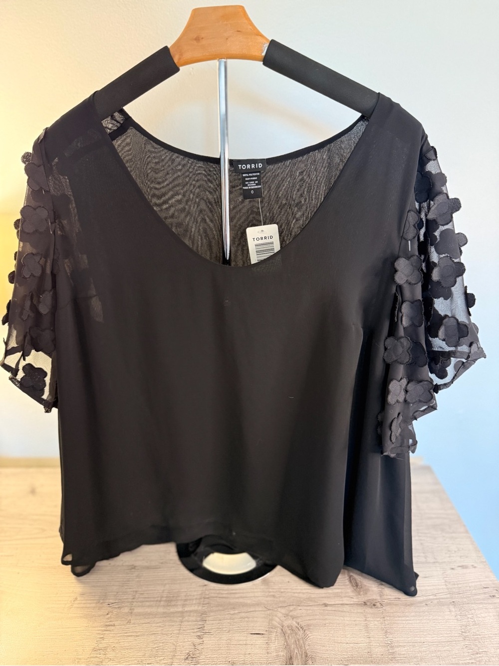 torrid Black Sheer Floral Flutter Sleeve Top